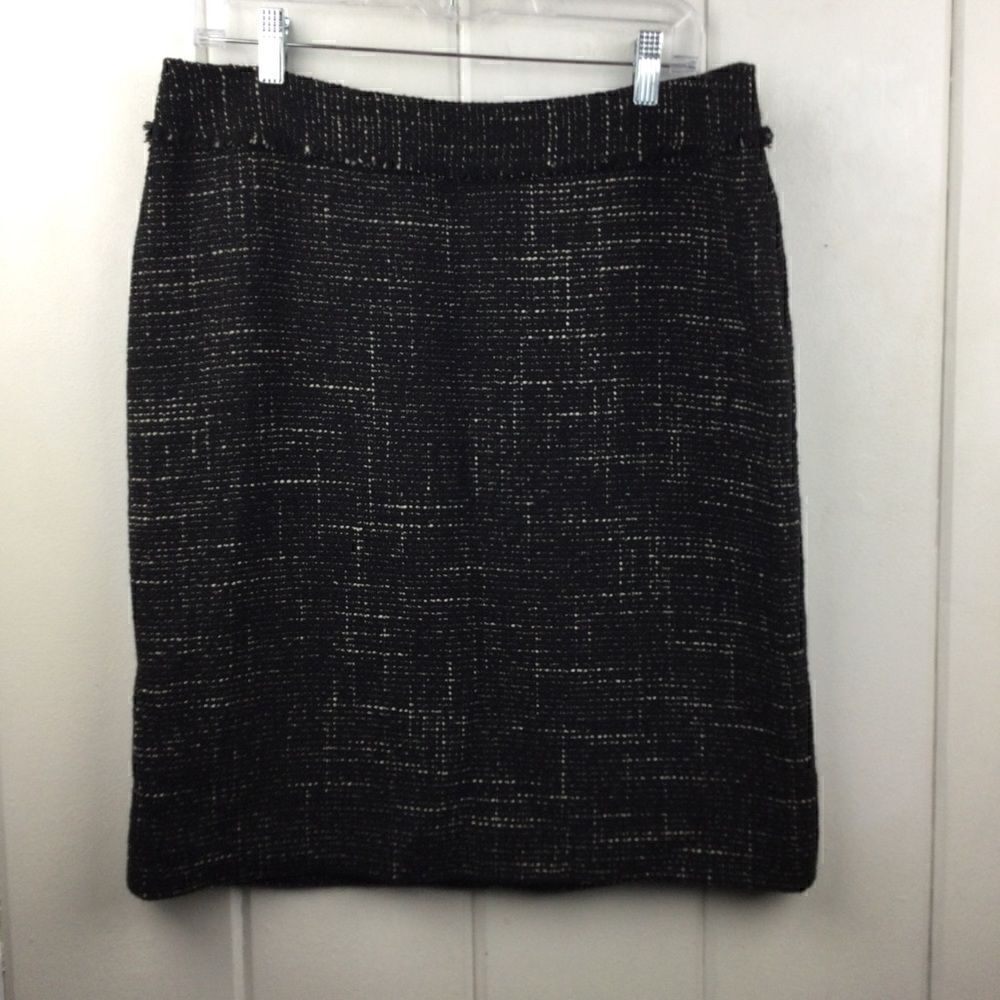 ‎Ann Taylor Wool Tweed Black & Cream Midi Pencil Skirt - 12